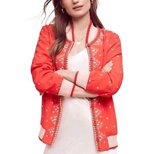 Conditions Apply Anthropologie Red Beaded embroidered Bomber Spring Jacket New M